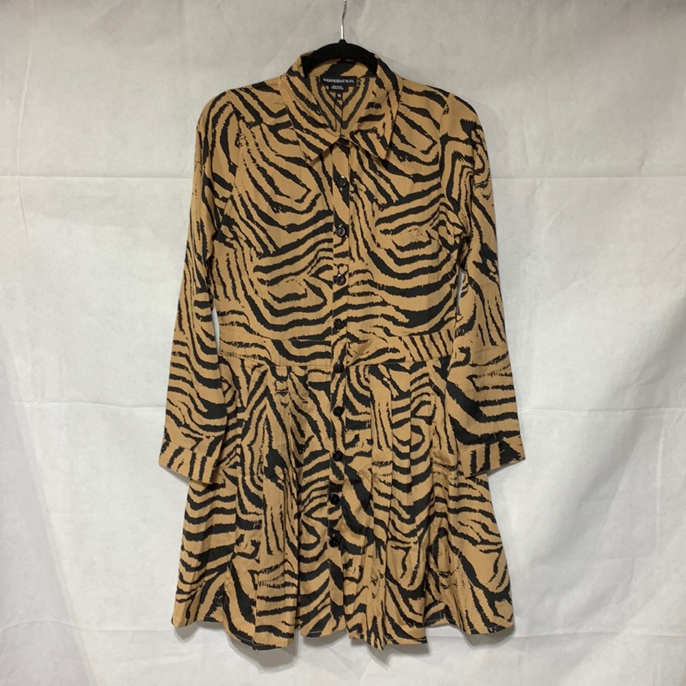 Wednesday’s Girl Mini Shirt Dress with Pleated Skirt in Animal Print, Size: Med.